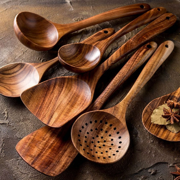 Ustensiles de cuisine en bois d'acacia  Ustensile cuisine, Ustensiles en  bois, Ustensiles de cuisine en bois